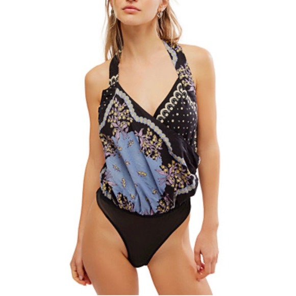 Free People Tops - Free People Intimately Floral Bandana Print Bodysuit Black Purple XS OB1105151
